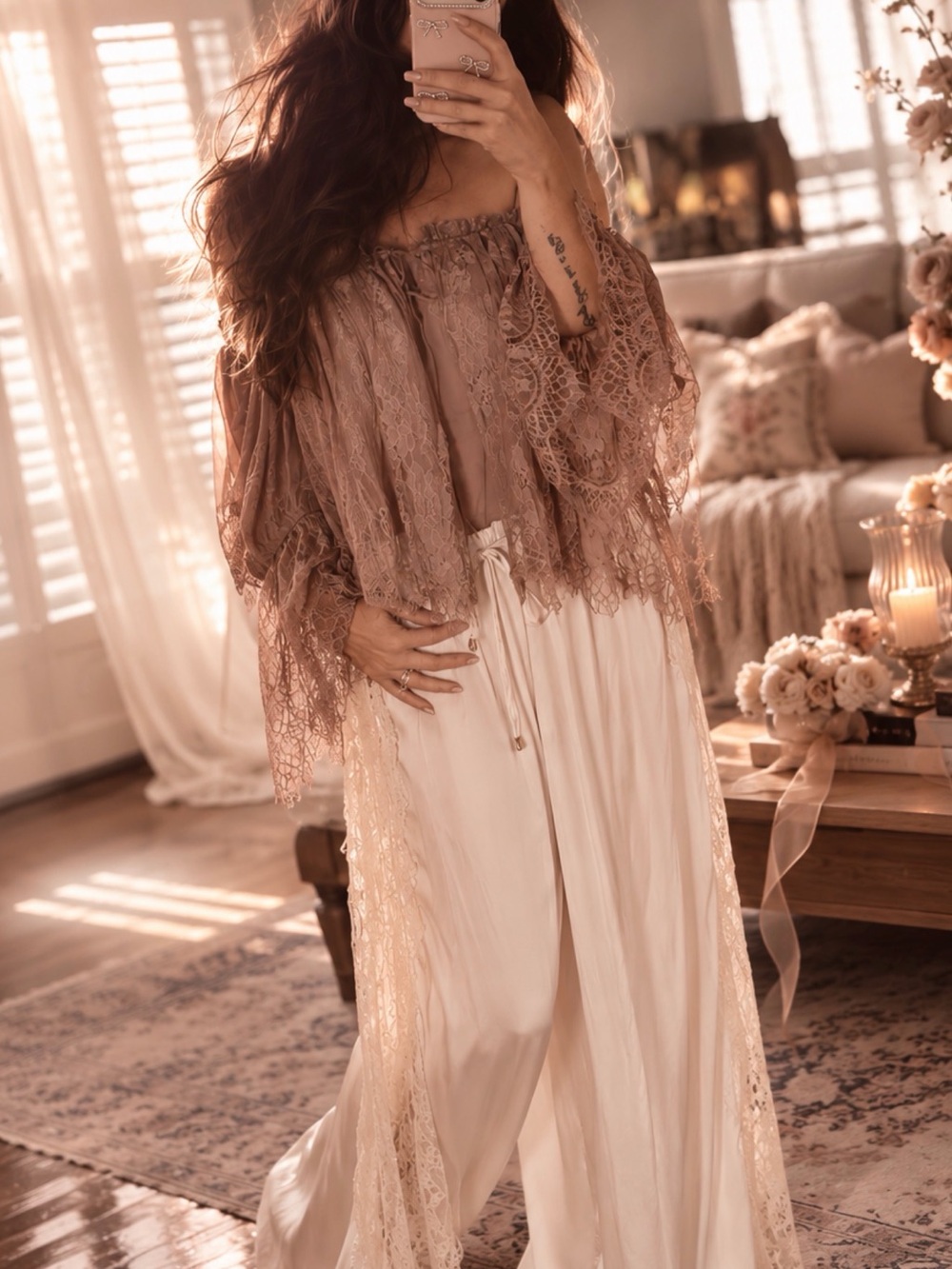 Bluivy Mauve Lace Peasant Blouse - Picture 3 of 6